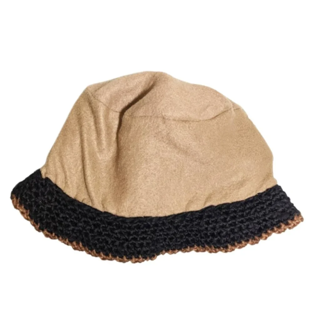 Vint. Crochet Cloche Hat w/ Embroidery and Fur Rosette